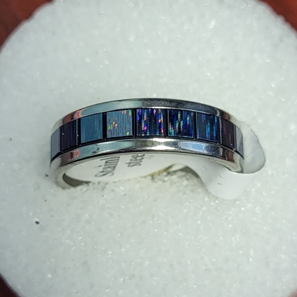 Stainless steel multi color pearlized/silver unisex band - Picture 2 of 3